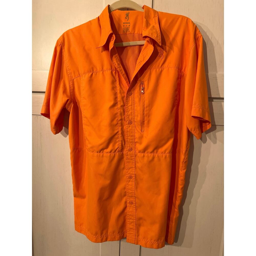 Browning Fishing Shirt Men’s Sz Medium Orange Button Outdoor Hunting Performance